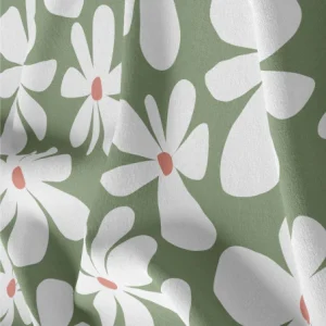 Coton imprimé grosses fleurs - ortie/blanc